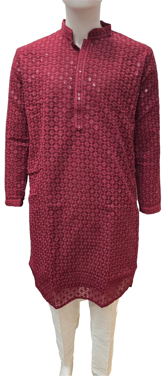 Charming Red Color Kurta With Pajama For Men