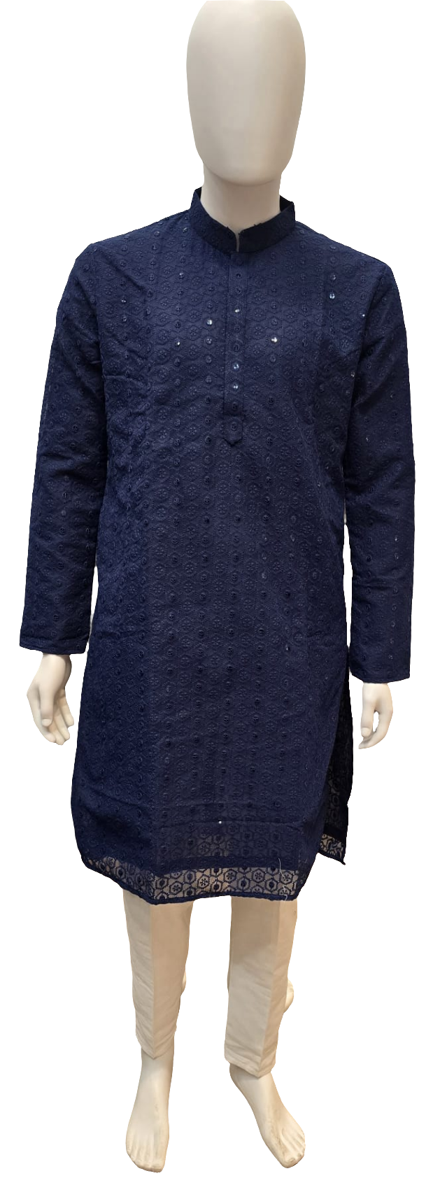 Attractive Blue Color Rayon Embroidered Kurta With Pajama For Men