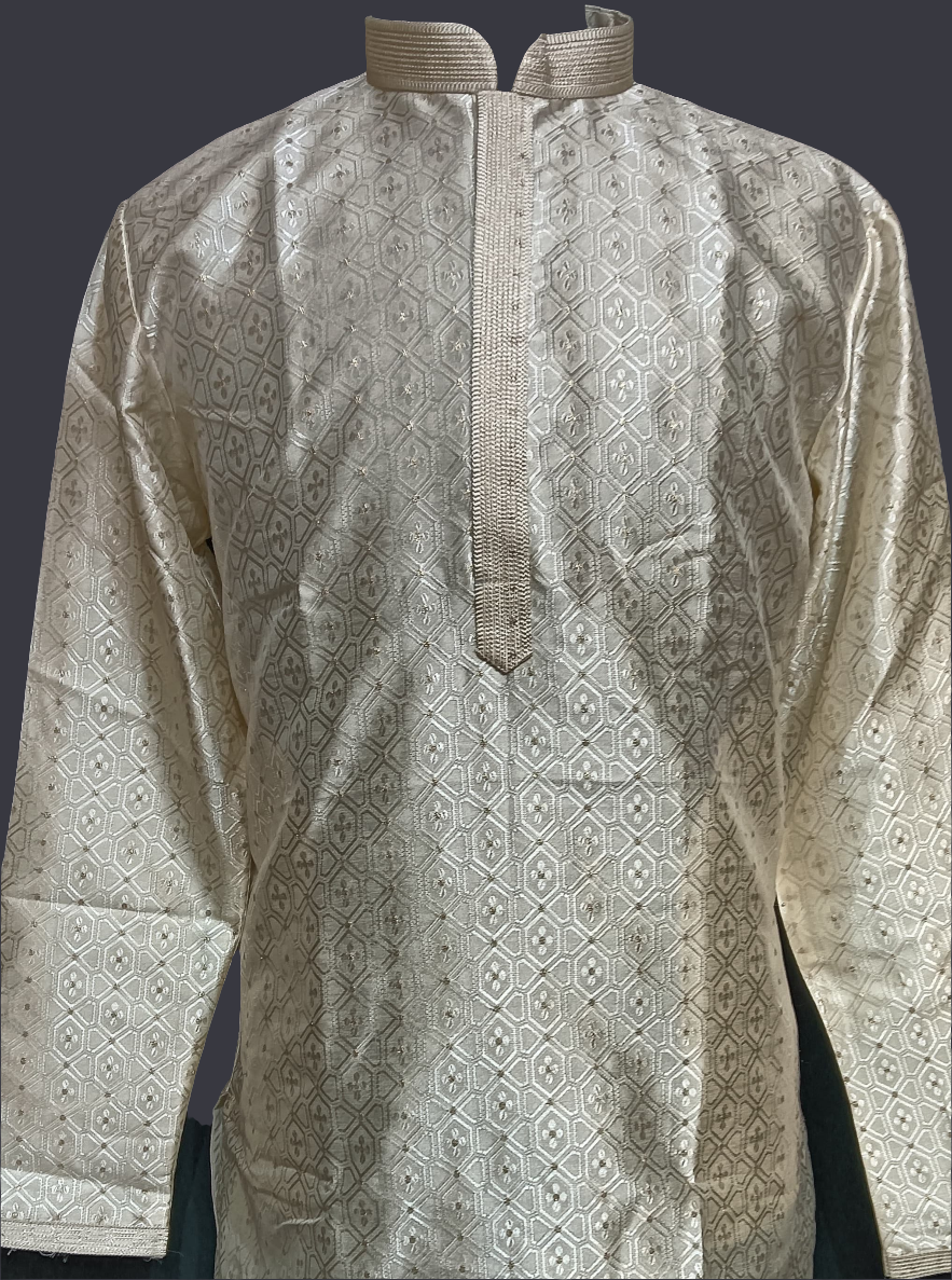 Beautiful Beige Color Banarasi Brocade Men's Kurta Suits With Silver Zari Work