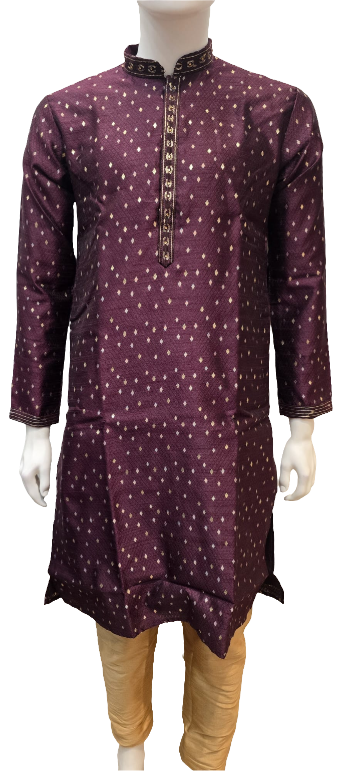 Pretty Dark Purple Color Silk Cotton Kurta With Pajama For Men