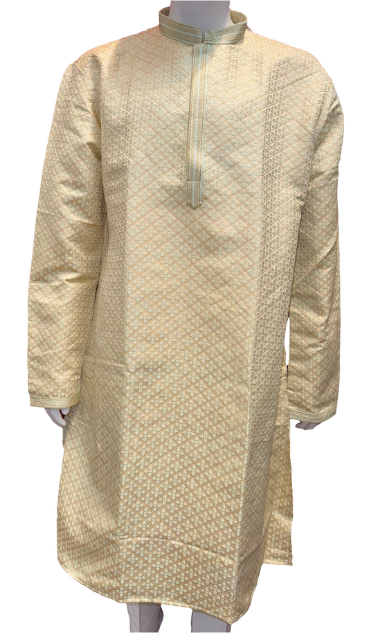 Alluring Pista Green Color Satin Brocade Kurta And Pajama Pant For Men