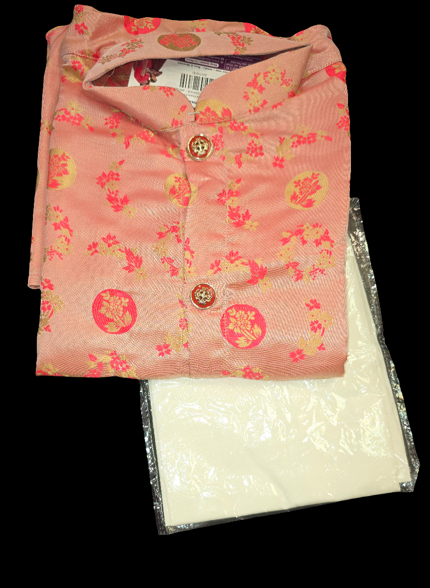 Pink Colored Heavy Cotton Pajama Jacquard Kurta Sets In USA