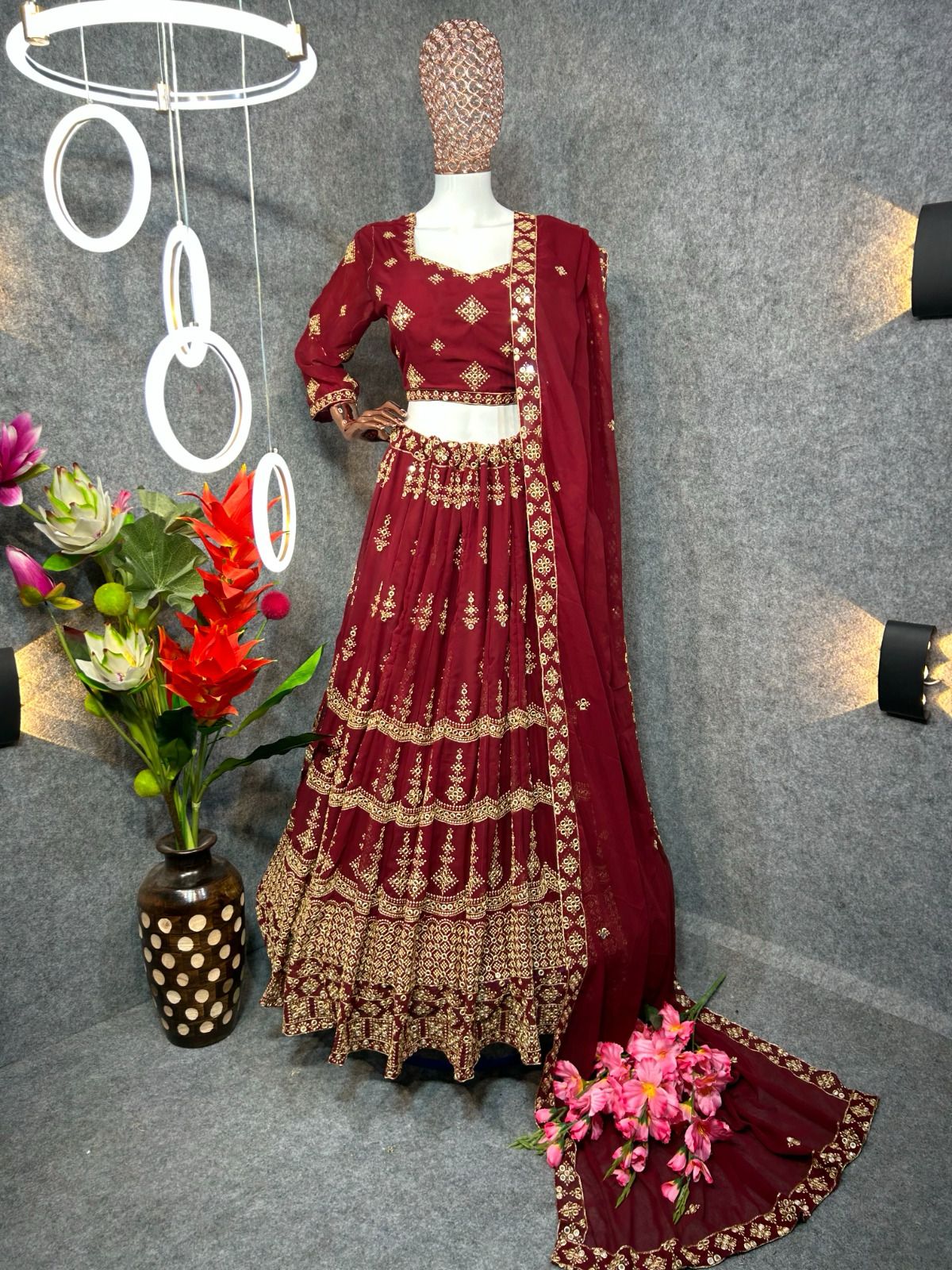 Fabulous Red Colored Embroidered Lehenga In Chandler