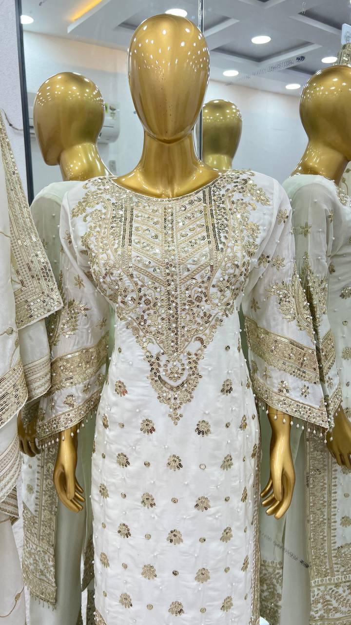 Chinon Embroidery And Sequins Work Salwar Suits In Suncity