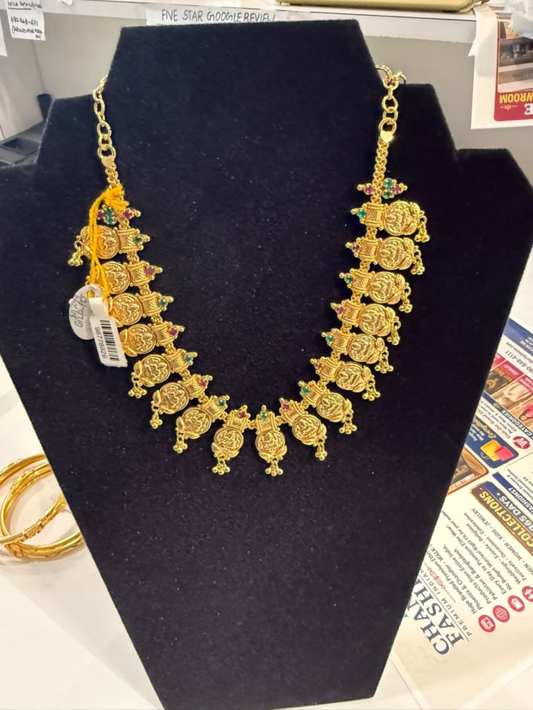 Aureate Gold Plated Gold Color With Green and Red Stone Necklace For Women