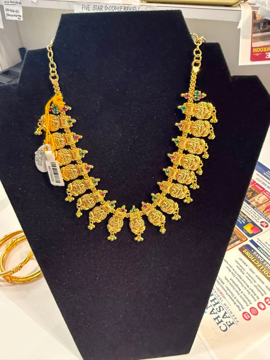 Aureate Gold Plated Gold Color With Green and Red Stone Necklace For Women