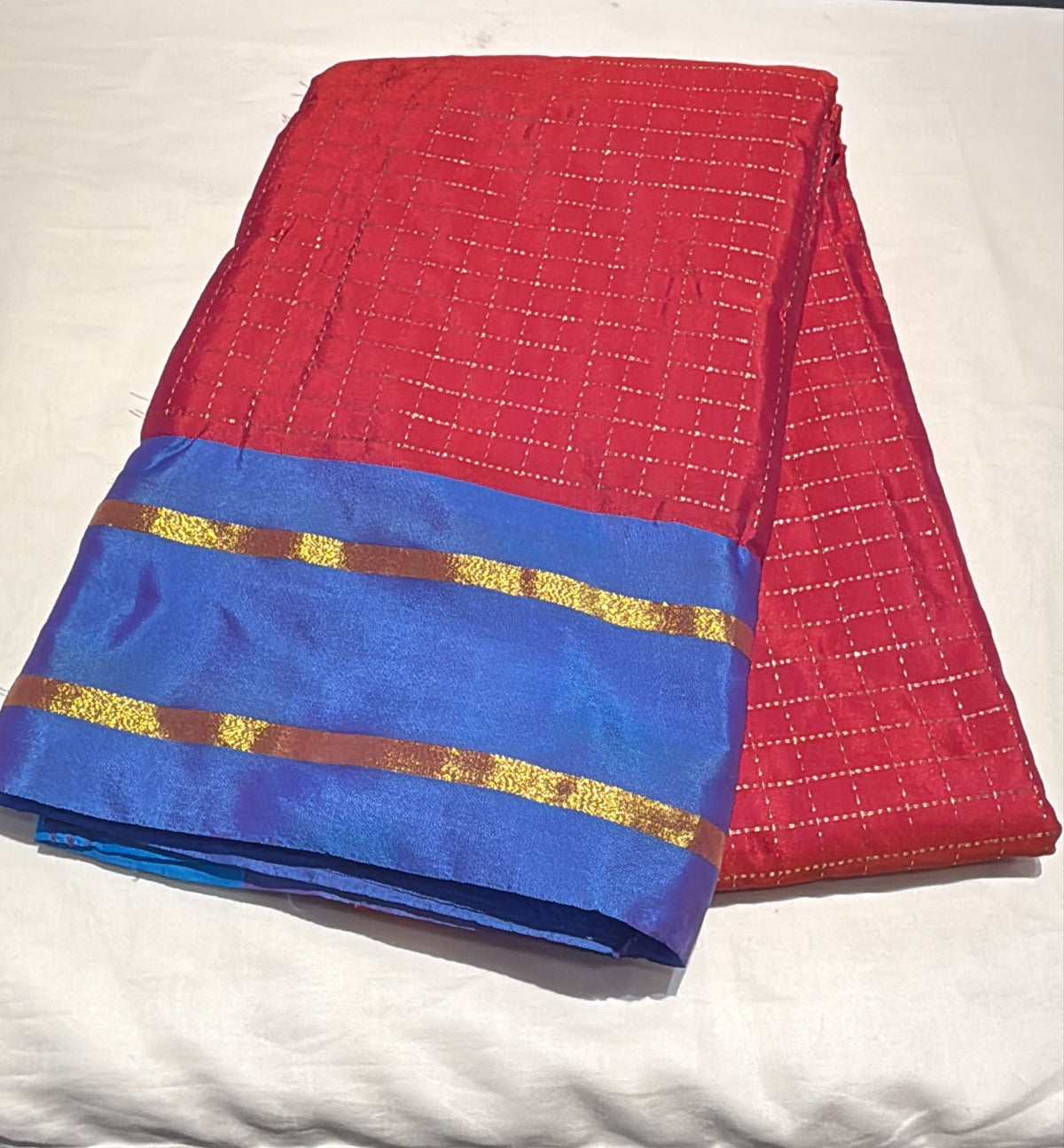 Marvelous Red And Blue Color Art Silk With Gold Zari Work Saree For Women
