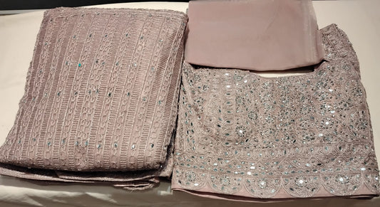 Attractive Light Peach Color Georgette With Embroidery And Mirror Work Lehenga For Women