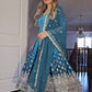 Pretty Teal Blue Heavy Pur Chinon Silk Kurti Suit With Embroidery Work Near Me