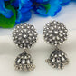Floral Designed Stone Beaded Silver Toned Oxidized Large Jhumka Earrings Near Me
