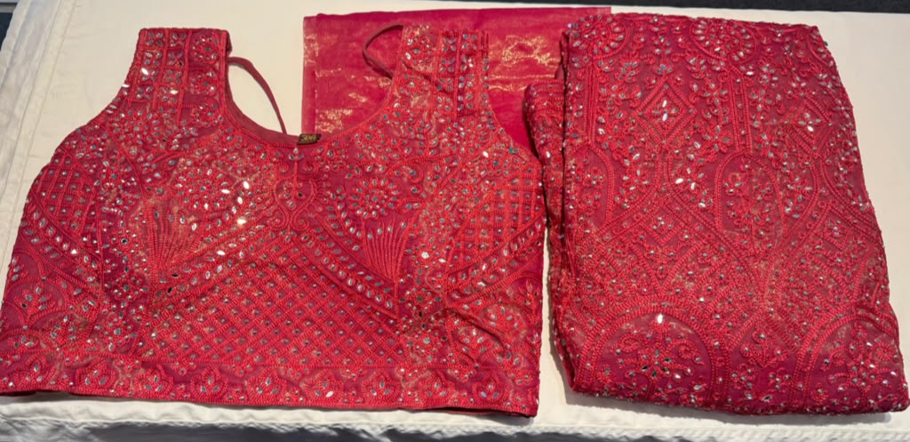 Stunning Red Color Net Fabric Lehengas With Embroidery And Mirror Work For Women
