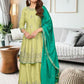 Gorgeous Chinon Embroidery Work Palazzo Suits With Dupatta Green Colored For Women