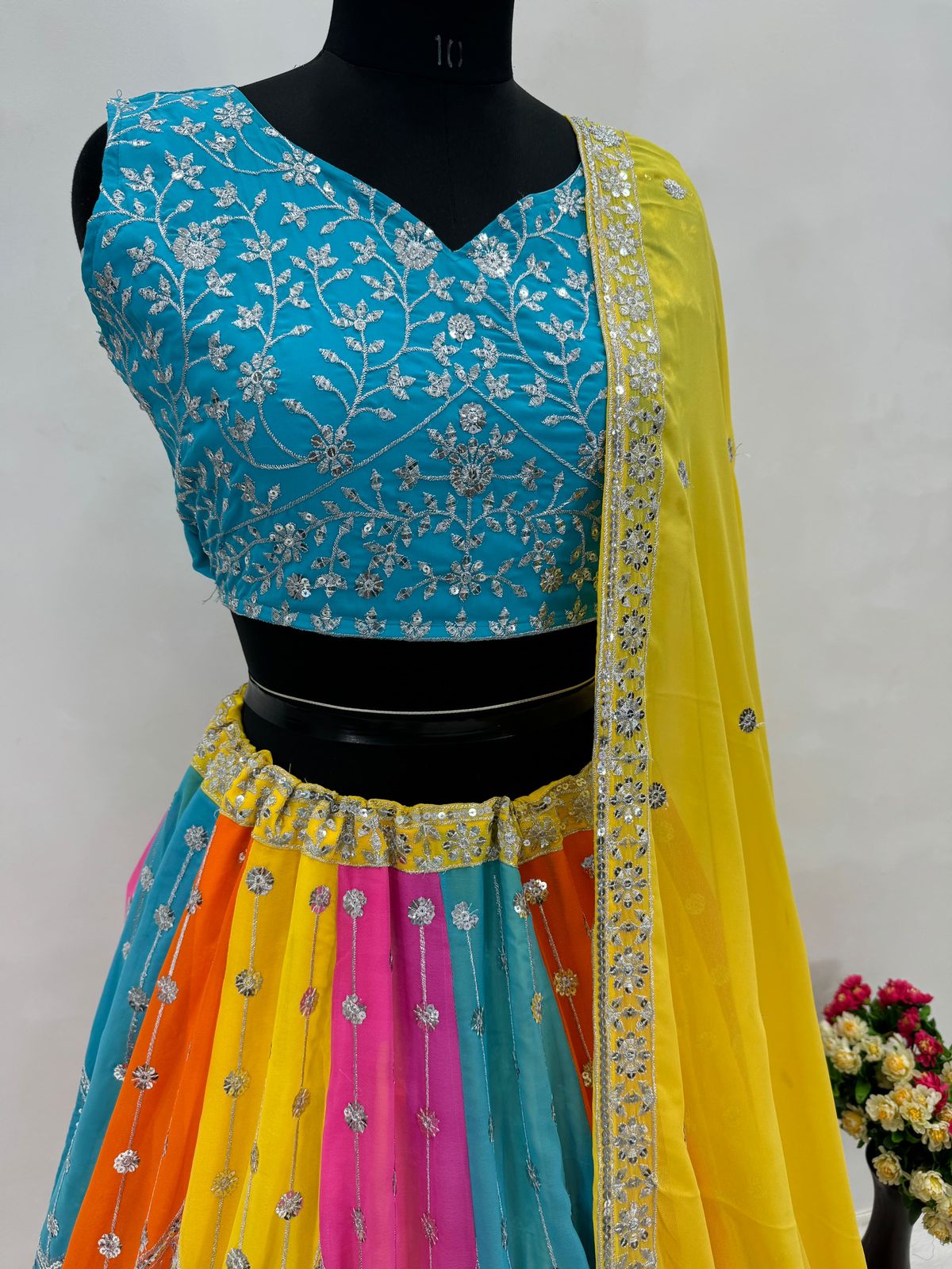 Wonderful Multicolor Heavy Embroidery Sequins Work Lehengas Choli With Dupatta set