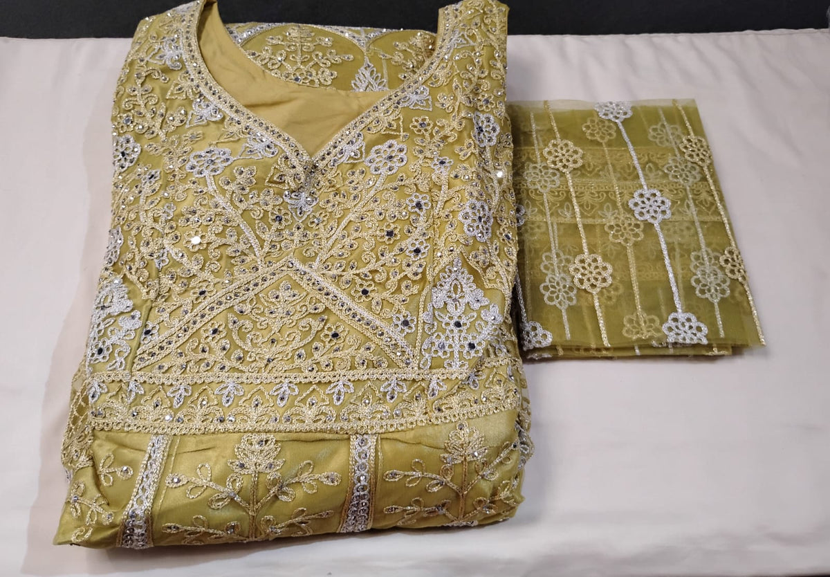 Beautiful Yellow Color Georgette With Embroidery And Mirro Work Anarkali Gown For Women