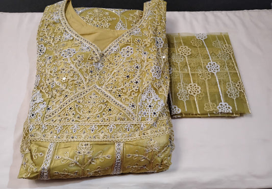 Beautiful Yellow Color Georgette With Embroidery And Mirro Work Anarkali Gown For Women