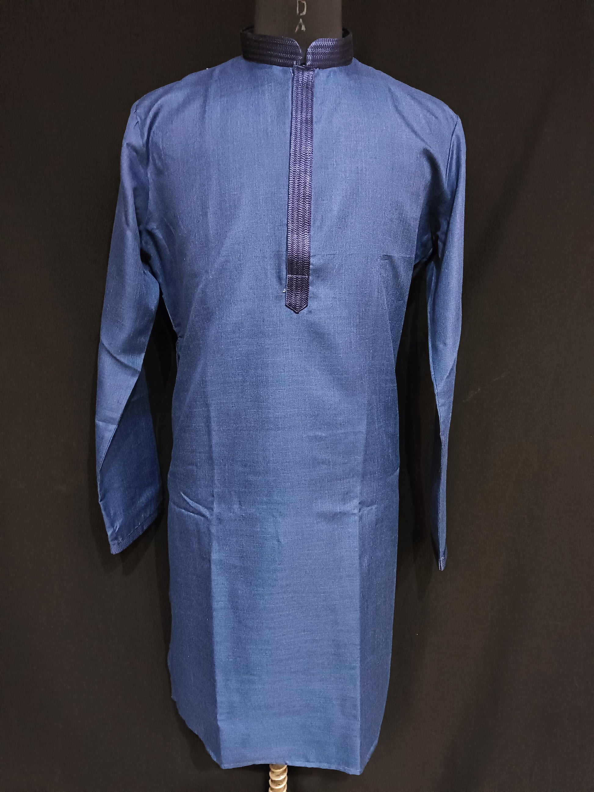 Elegant Blue Color Cotton Kurta With Pajama Pant For Men