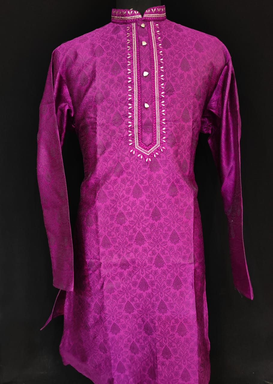 Alluring Purple Colored Brocade Embroidery Work Kurta Pajama Pant For Men