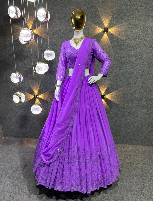 Amazing Purple Color Designer Faux Georgette Lehenga Choli With Fancy Sequins Work