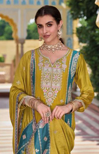 Gorgeous Premium Silk Mustard Yellow Colored Salwar Suits Near Me