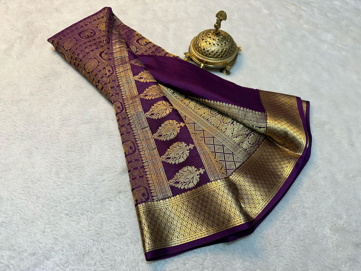 Elegant Dark Purple Colored Silk Brocode Fabric With Zari Work For Women