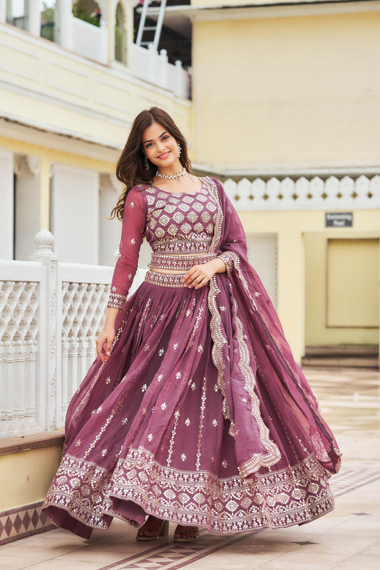 Attractive Pink Color Designer Faux Georgette Sequins Work Lehenga With Dupatta