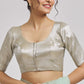 Appealing Cream Colored Elbow Sleeves Round Neck Readymade Blouse For Women