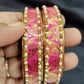 Pleasant Pink Color Checked Design Glass Bangles For Women