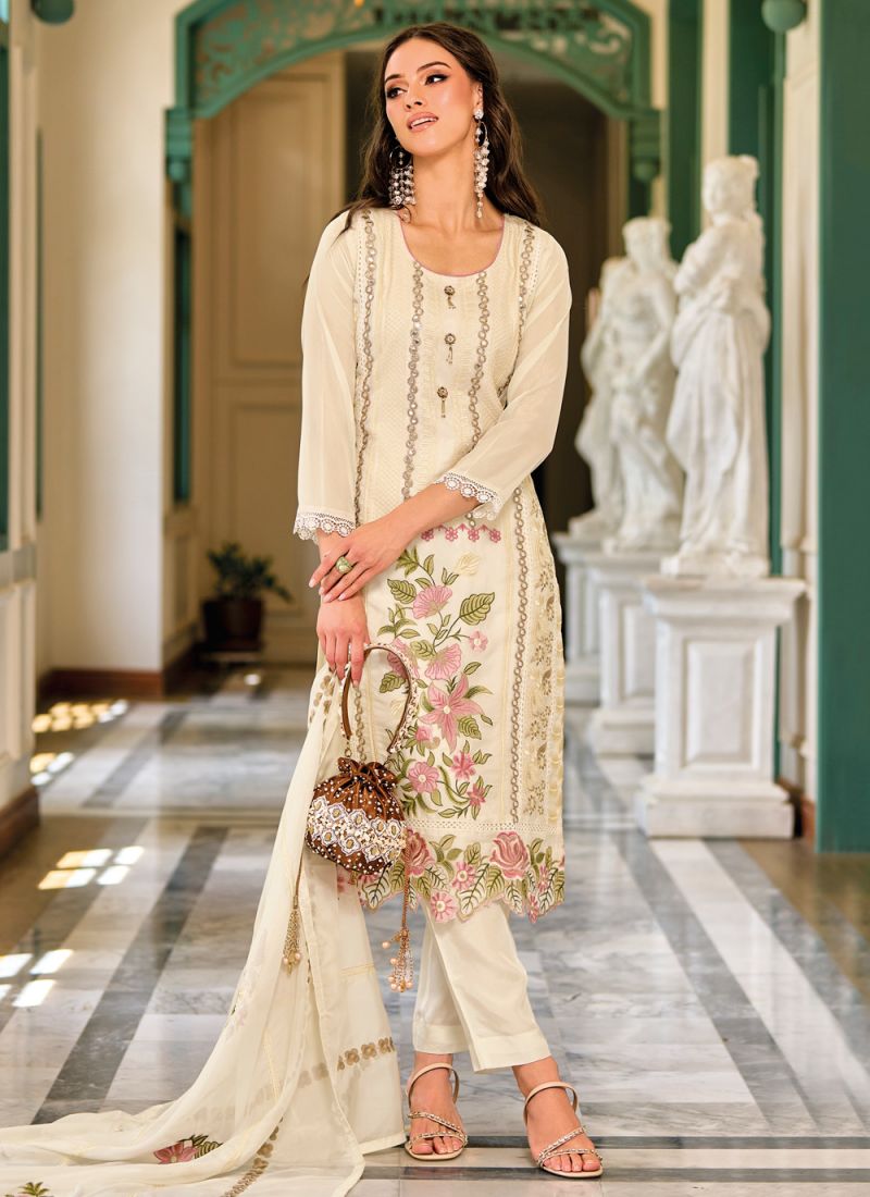 Pleasing Off White Festive Wear Kurti Suits Near Me