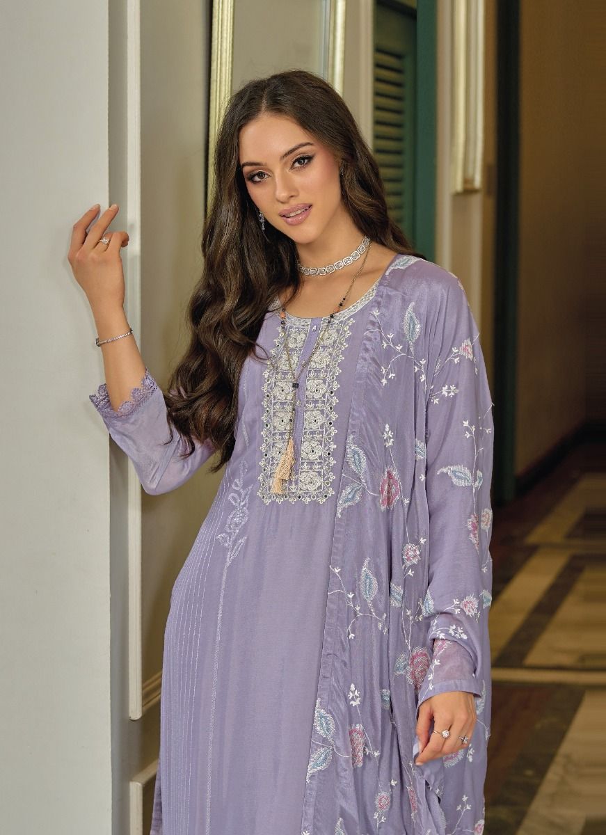 Lavendar Colored Embroidery Salwar Suits With Dupatta For Women In Holbrook