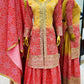 Alluring Heavy Chinon Silk Embroidery Work Pink And Yellow Color Sharara Suits In Suncity