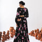 Appealing Black Color Floral Printed Tier Lehenga With Crop Top