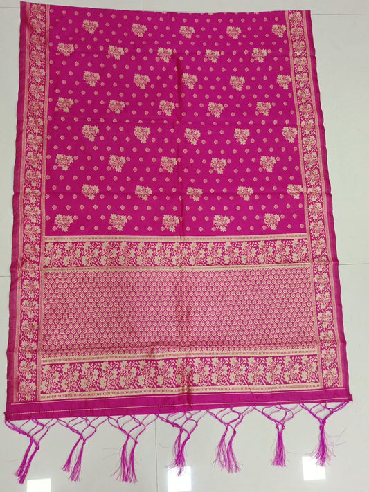 Charming Pink Color Jacquard Banarasi Dupatta With Flower Motifs Design