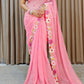 Alluring Pink Color Faux Georgette Designer Embroidery Sequins Saree For Women