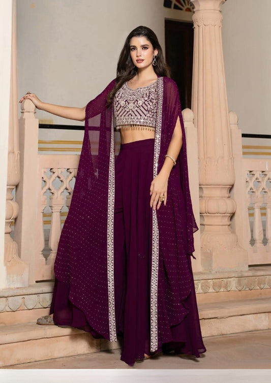 Beautiful Wine Color Heavy Embroidered Lehenga Choli With Dupatta Set For Women