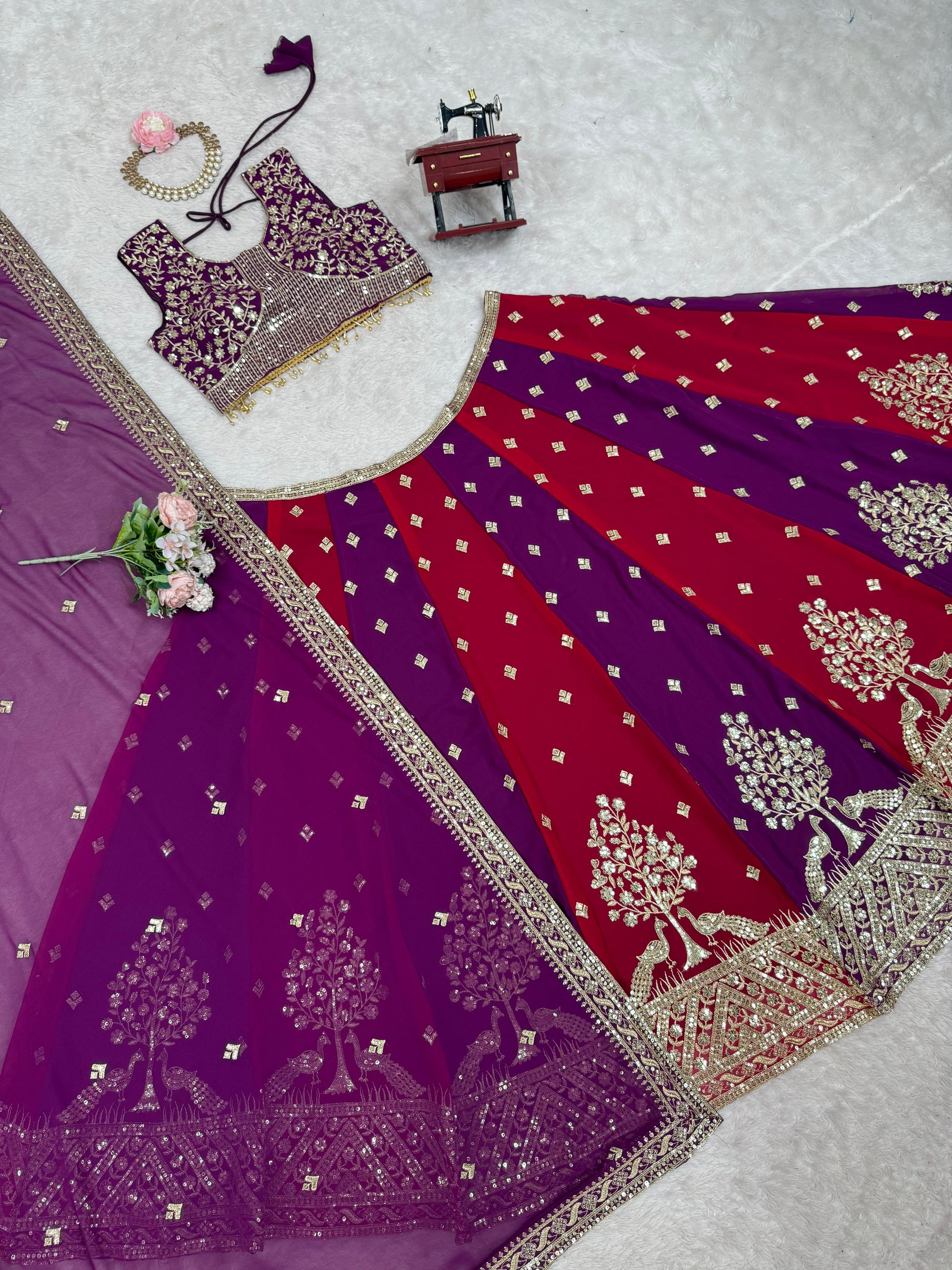 Purple Color With Thread And Sequins Work Lehenga Choli In Mesa