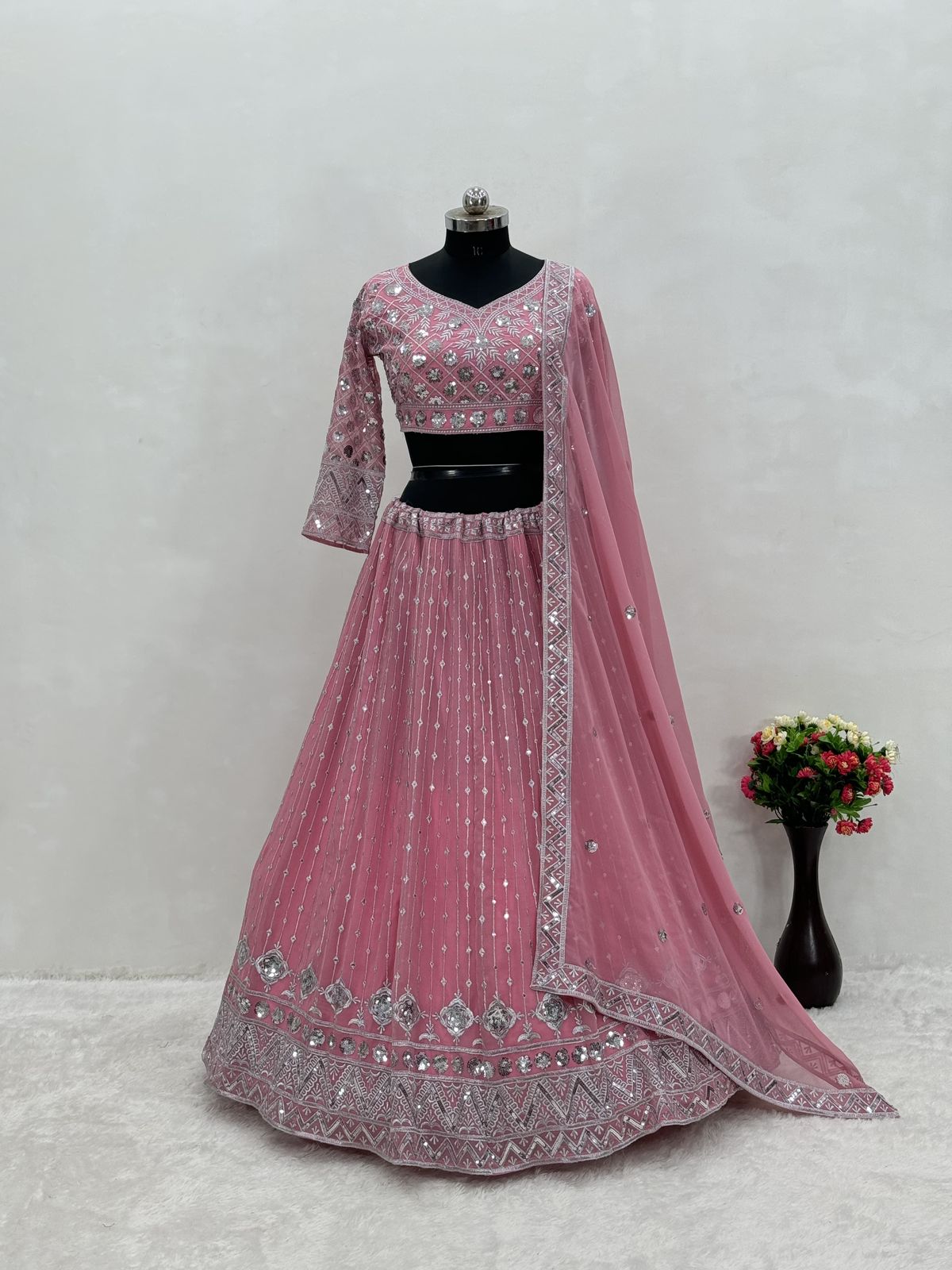 Pink Color Heavy Embroidered Sequins Work Lehenga Choli With Dupatta Near Me