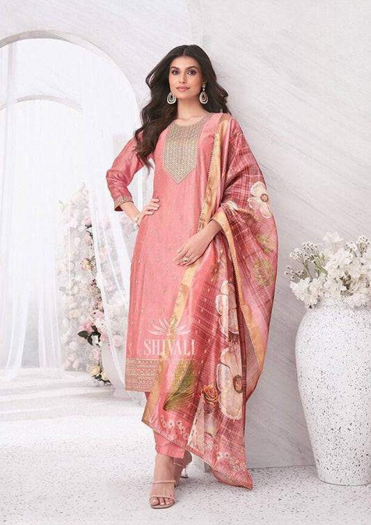 Alluring Pink Color Salwar Suits With Embroidery Work For Women