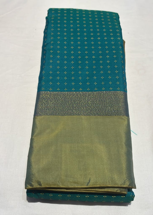 Amazing Teal Blue Color Art Silk Saree With Teal Green Border Zari Work For Women 
