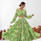 Dazzling Green Color Floral Printed Tier Lehenga With Crop Top