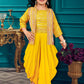 Elegant Yellow Color Silk Embroidered Dhoti Model Kurti Suits For Girls