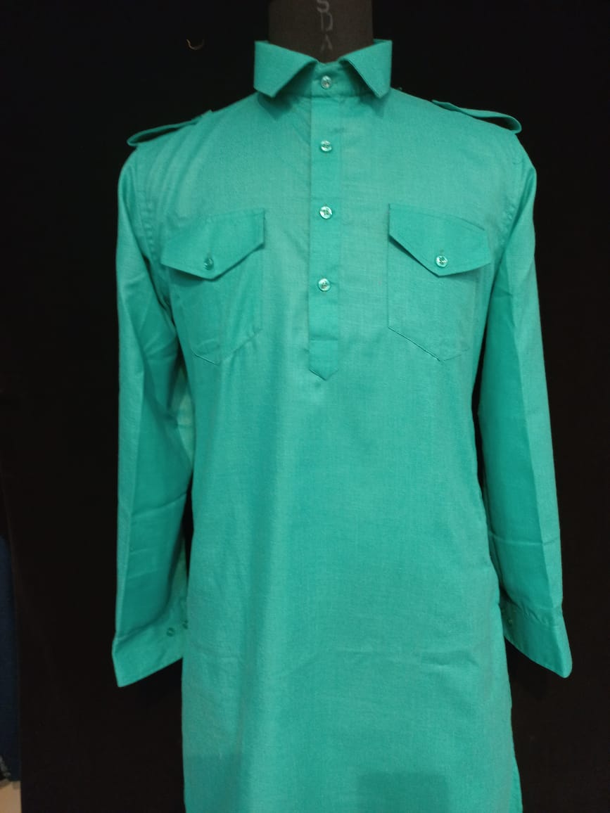 Pretty Sea Green Color Swiss Cotton Men's Pathani Suits