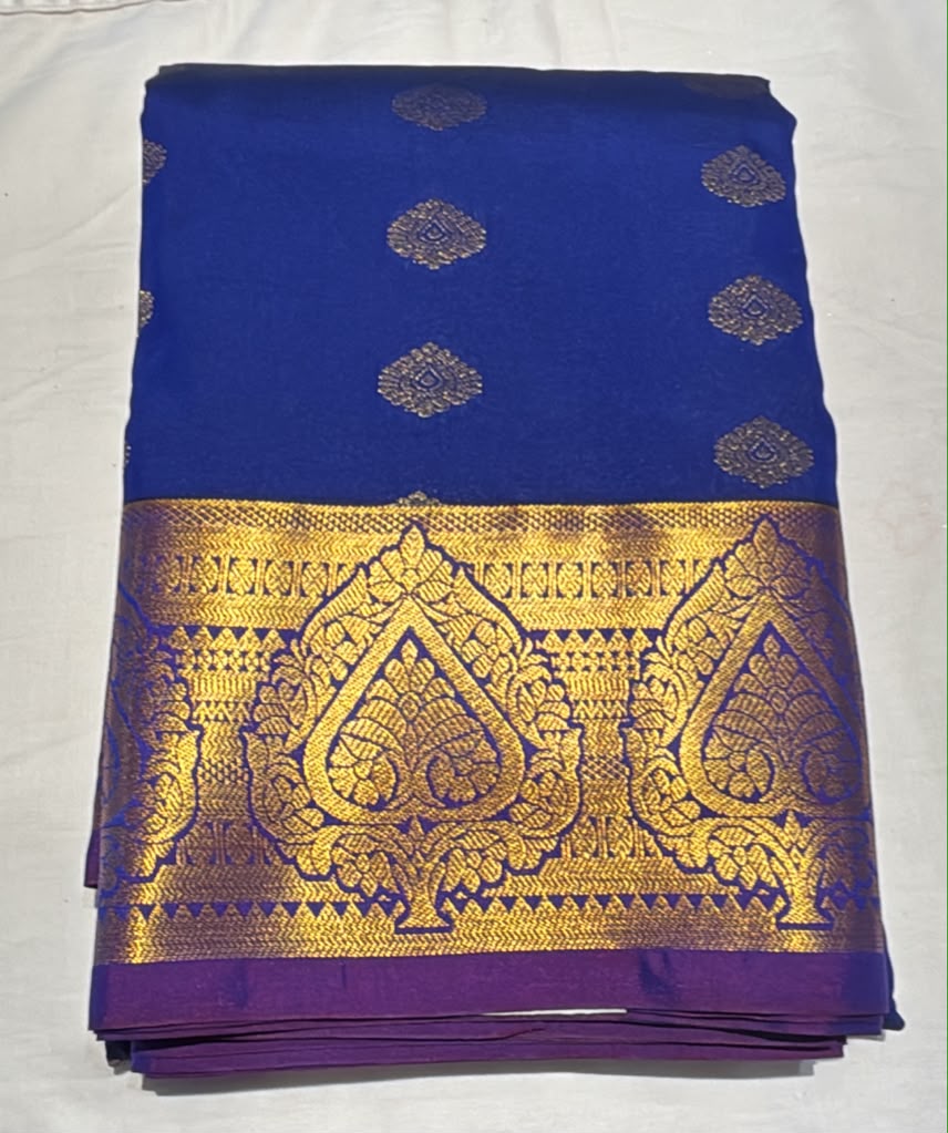 Wonderful Royal Blue Color Pure Kanchi Silk With Attractive Premium Gold Zari Work Border Saree For Women