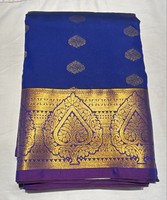 Wonderful Royal Blue Color Pure Kanchi Silk With Attractive Premium Gold Zari Work Border Saree For Women