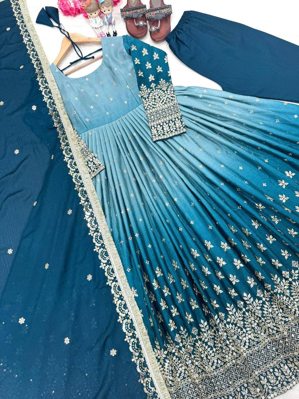 Heavy Pure Chinon Silk Kurti Suit With Embroidery Work In Chandler