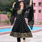 Dazzling Black Colored Rayon Foil Printed With Zari And Sequins Work Salwar Suits