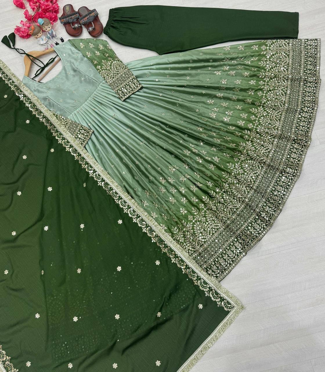 Chinon Silk Anarkali Set With Embroidery Work In Chandler