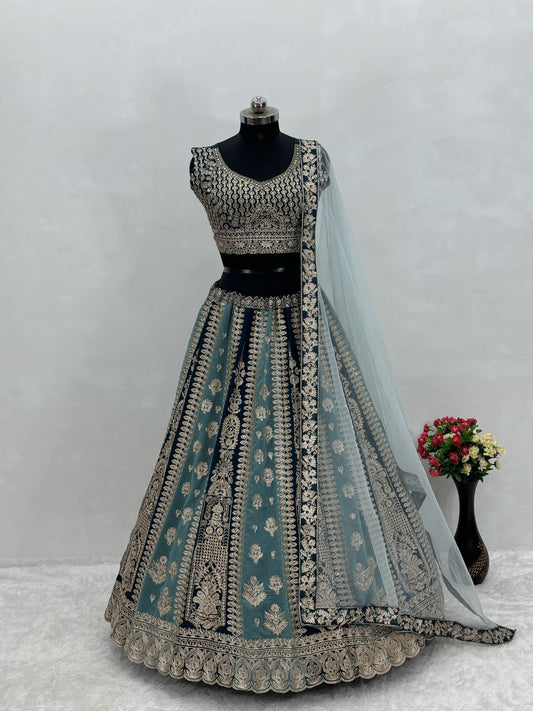 Alluring Blue Colored Heavy Embroidery And Hand Work Lehengas With Dupatta Set