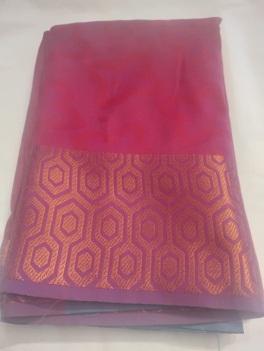 Stunning Pink Color Pure Kanchi Silk With Purple Color Border Gold Zari Work Saree For Women