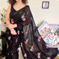 Charming Black Colored Georgette Multi Thread Sequins Work Support Lace Border With Piping Saree