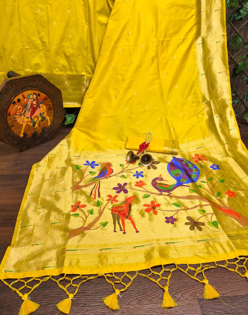 Yellow Color Banarasi Soft Silk Paithani Saree With Zari Border And Zari Pallu In USA
